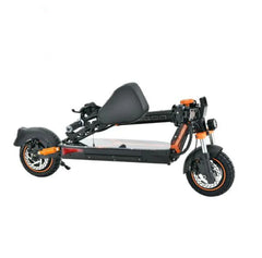 Black and orange foldable electric scooter with a seat