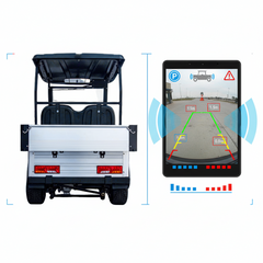 Keon Premium Golf cart with a display of reverse camera view and safety