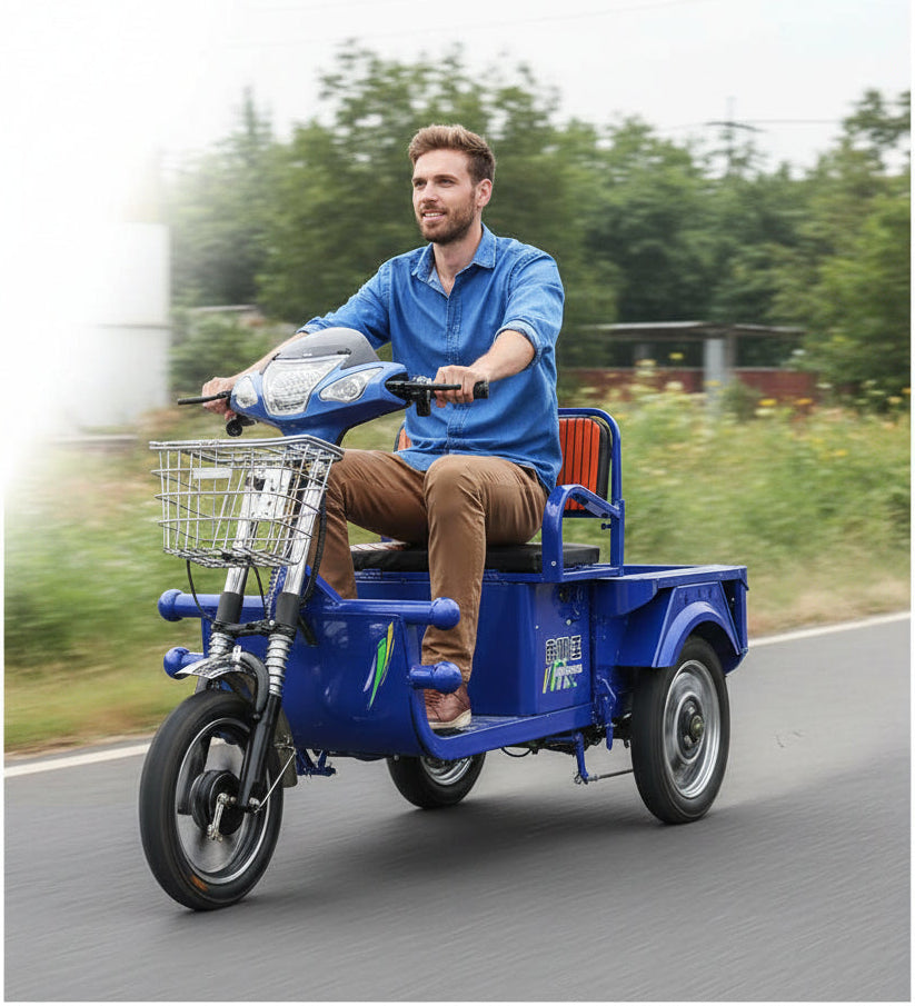 Megawheels 800w Electric Cargo Motorcycles Tricycle 1.2 Mtr a man riding