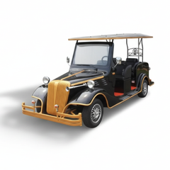 Vintage-style electric car with a black and gold Design