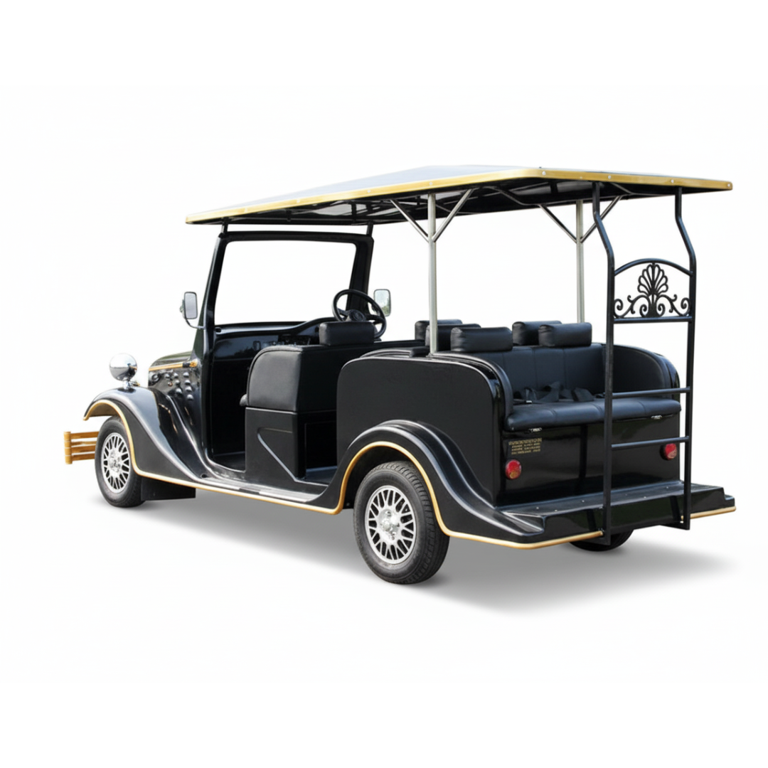Black and gold vintage-style golf cart