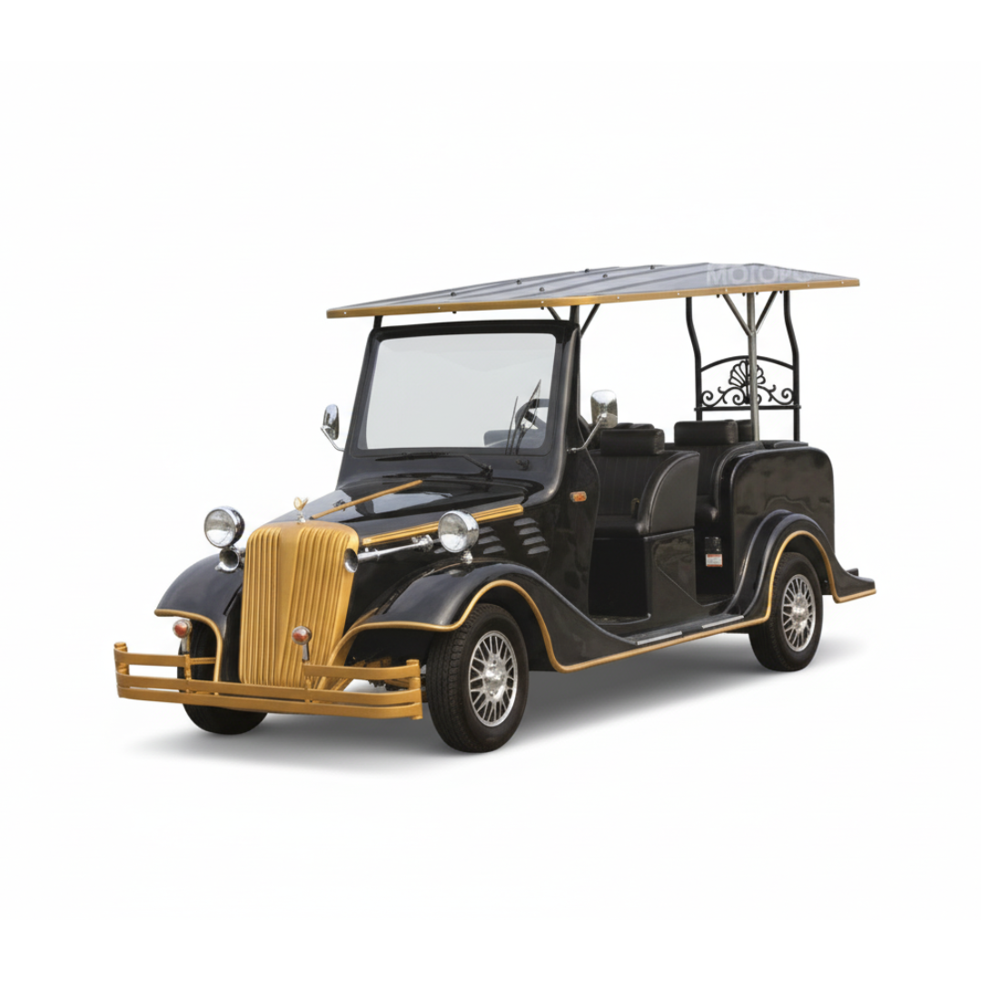 Vintage-style car with gold accents on Golf Cart Classic Cruise Vintage