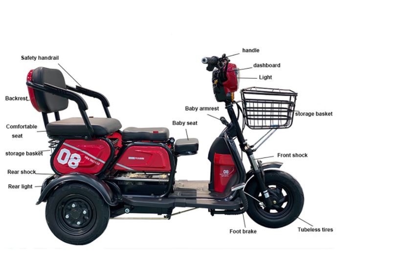 Electric Folding Mobility Scooter Carrier, Cargo Scooter Tricycle For 3 Passengers 600 watts