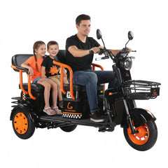Black and orange electric tricycle FOR 3 PSSENGERS