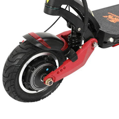 Close-up of an electric scooter's wheel and suspension system