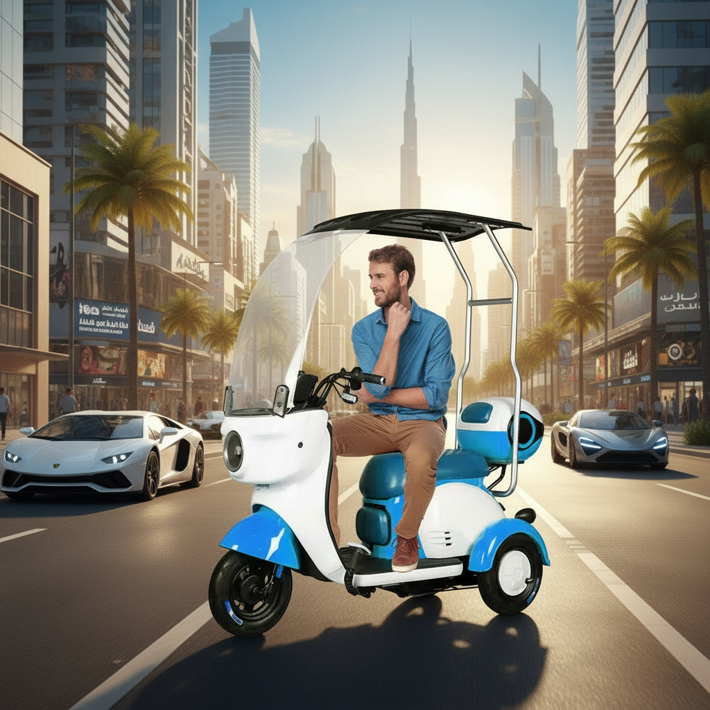 Megawheels Vesta Cruise Trio Family Tricycle 48 v Electric Scooter with Rooftop By Gulf Buggy