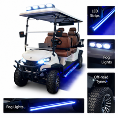 Golf cart with LED lights and off-road features