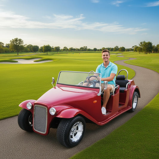 golf carts a man riding it in the golf court