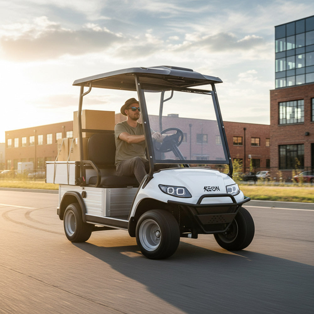 Keon Electric Utility Vehicle 2 Seater with Short Cargo Box With Black Seat