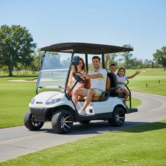 Family of four riding in Keon Premium Electric Golf Cart 2+2 Seater Standard