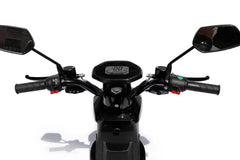 Close-up of a scooter's handlebar with digital display