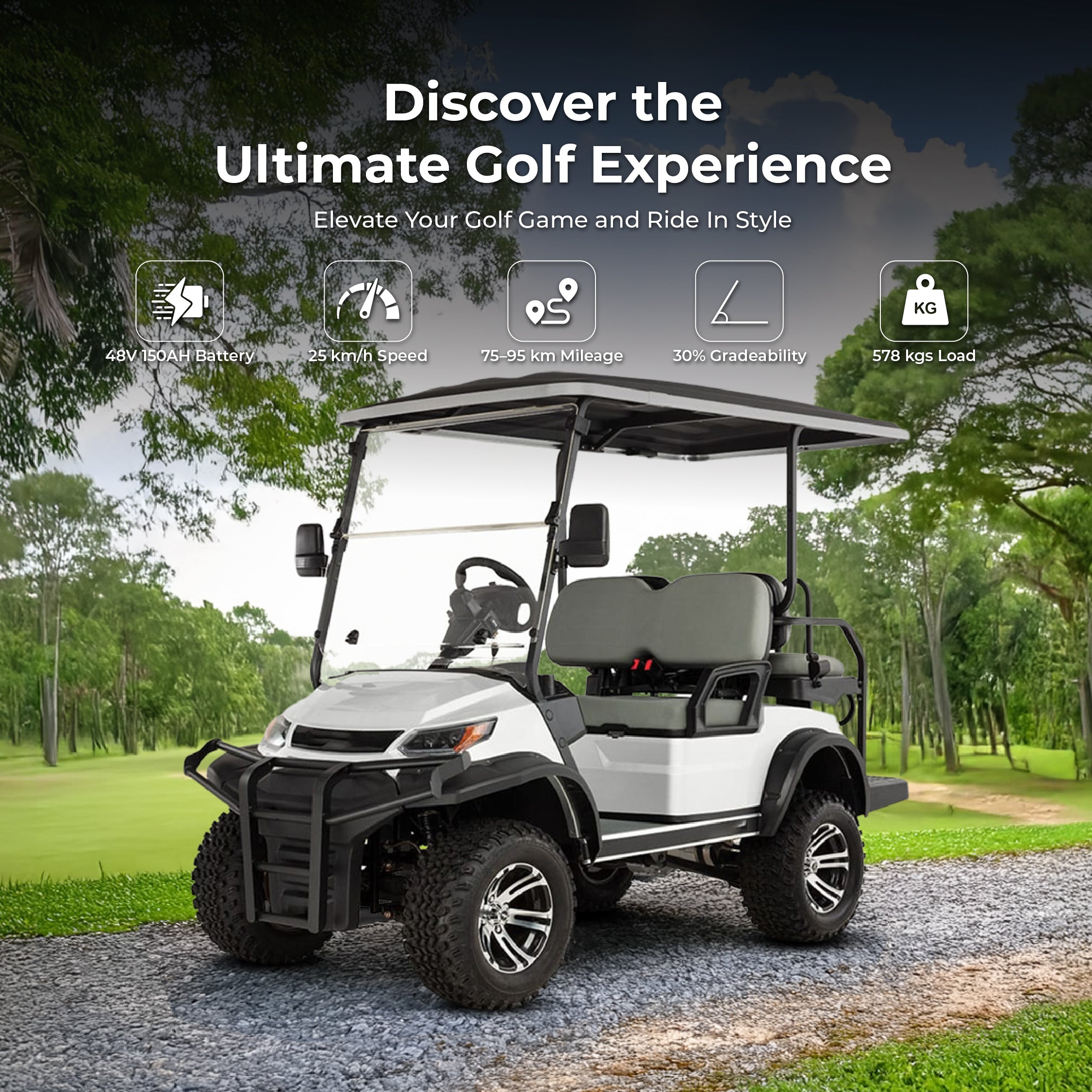 Megawheels Lvt Electric Golf Cart 4 Seats 2+2 With off Road Tyres & Raised Suspensions