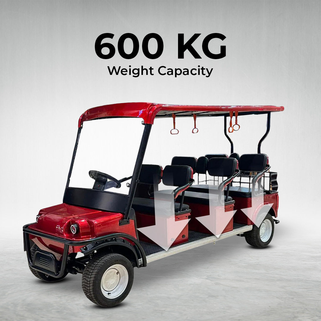 Red Electric golf cart with seats