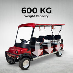 Red Electric golf cart with seats
