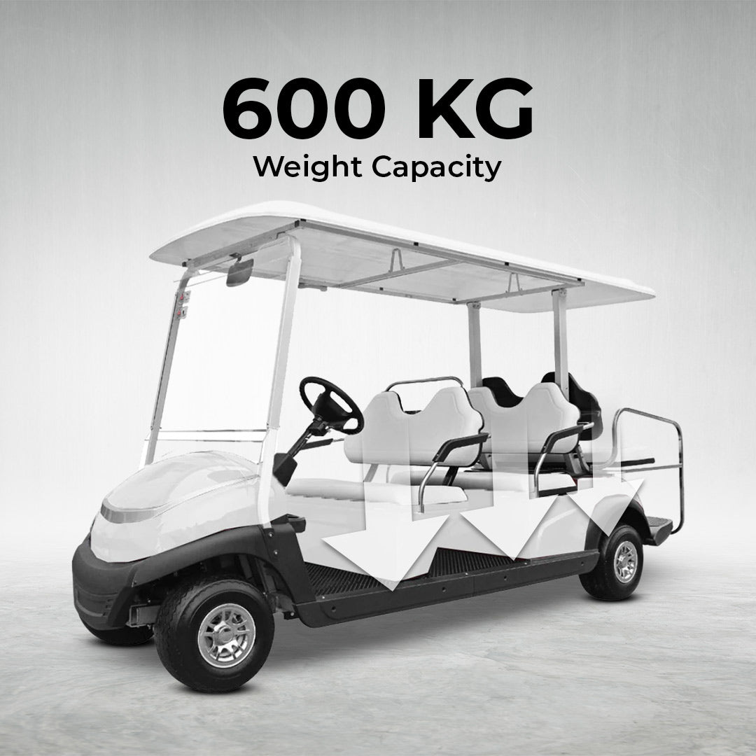 White golf cart with Weight Capacity