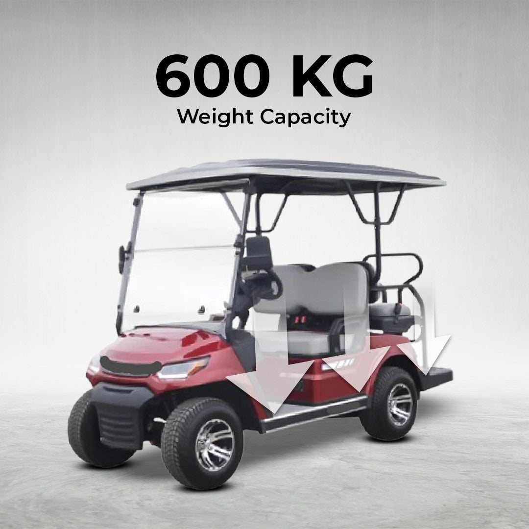 Red golf cart with roof