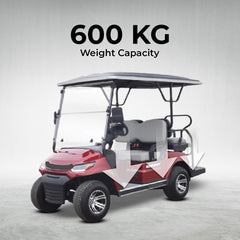 Red golf cart with roof