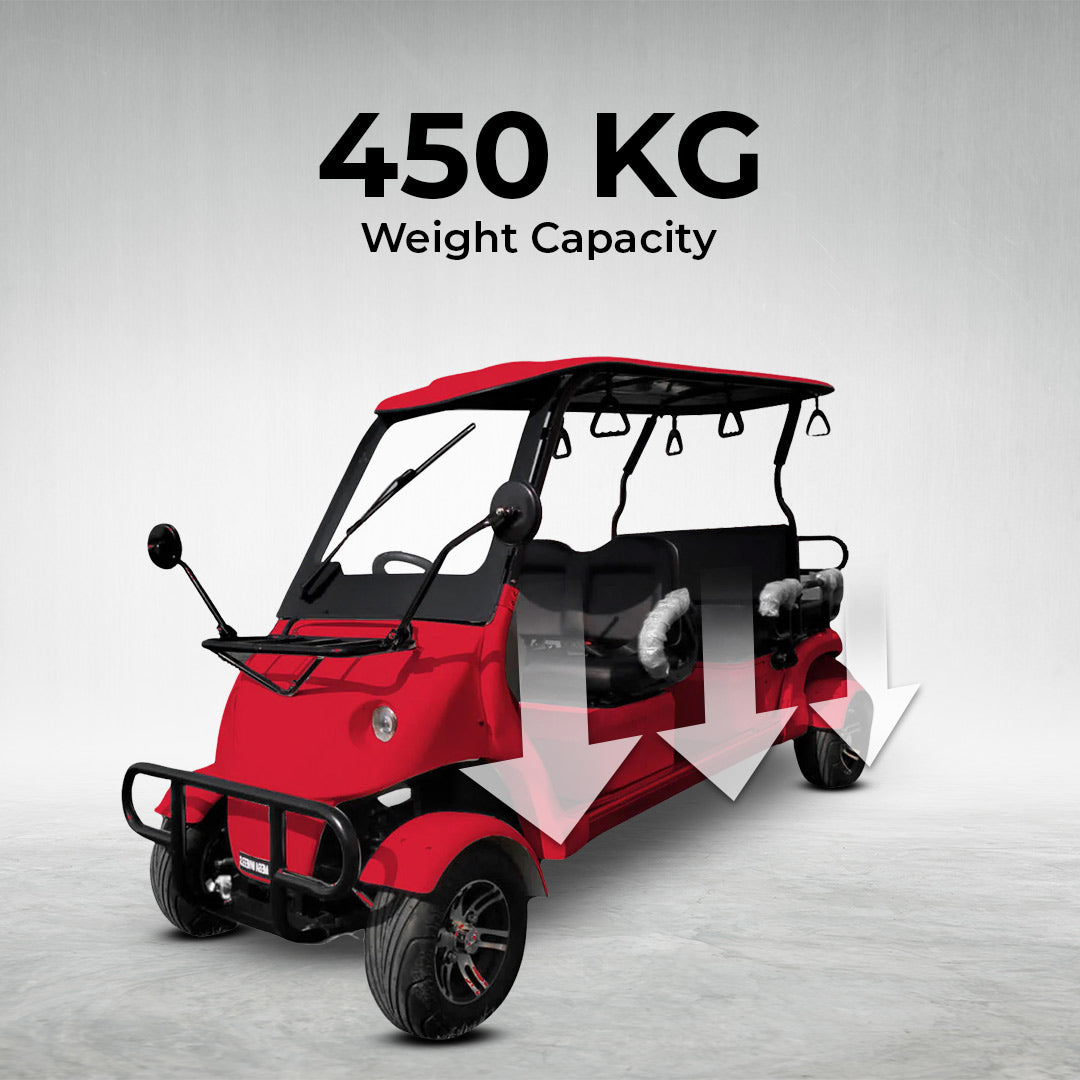 Red golf cart with weight capacity