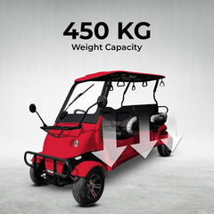 Red golf cart with weight capacity