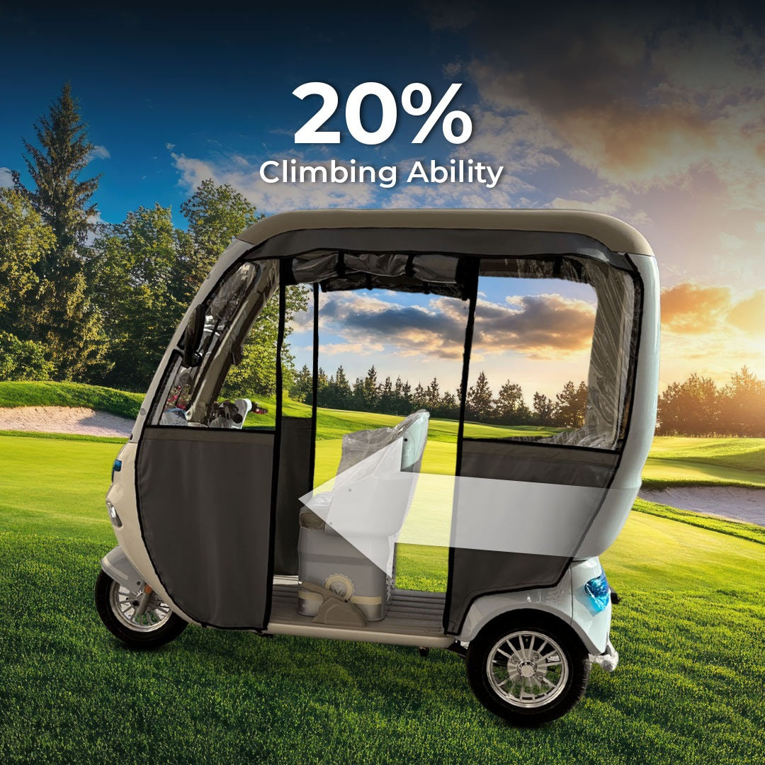 Trishelter 3 Passenger Tricycle With Roof and Side Protective Cover 48 V at Gulf Buggy UAE