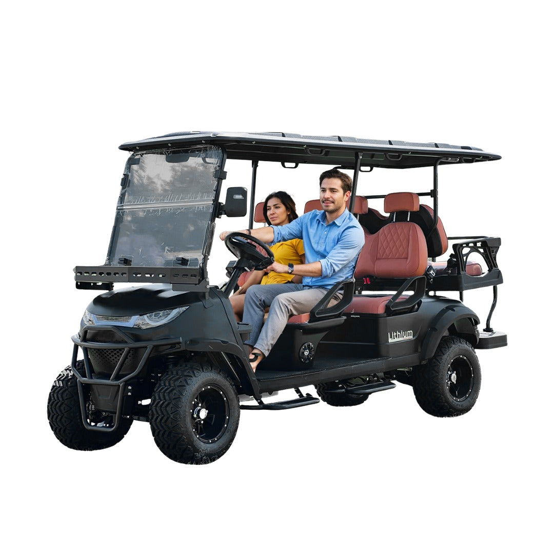 Electric Golf Cart Premium Mat Black Lifted 4 + 2 Off Road Street and Lithium Battery With Warranty