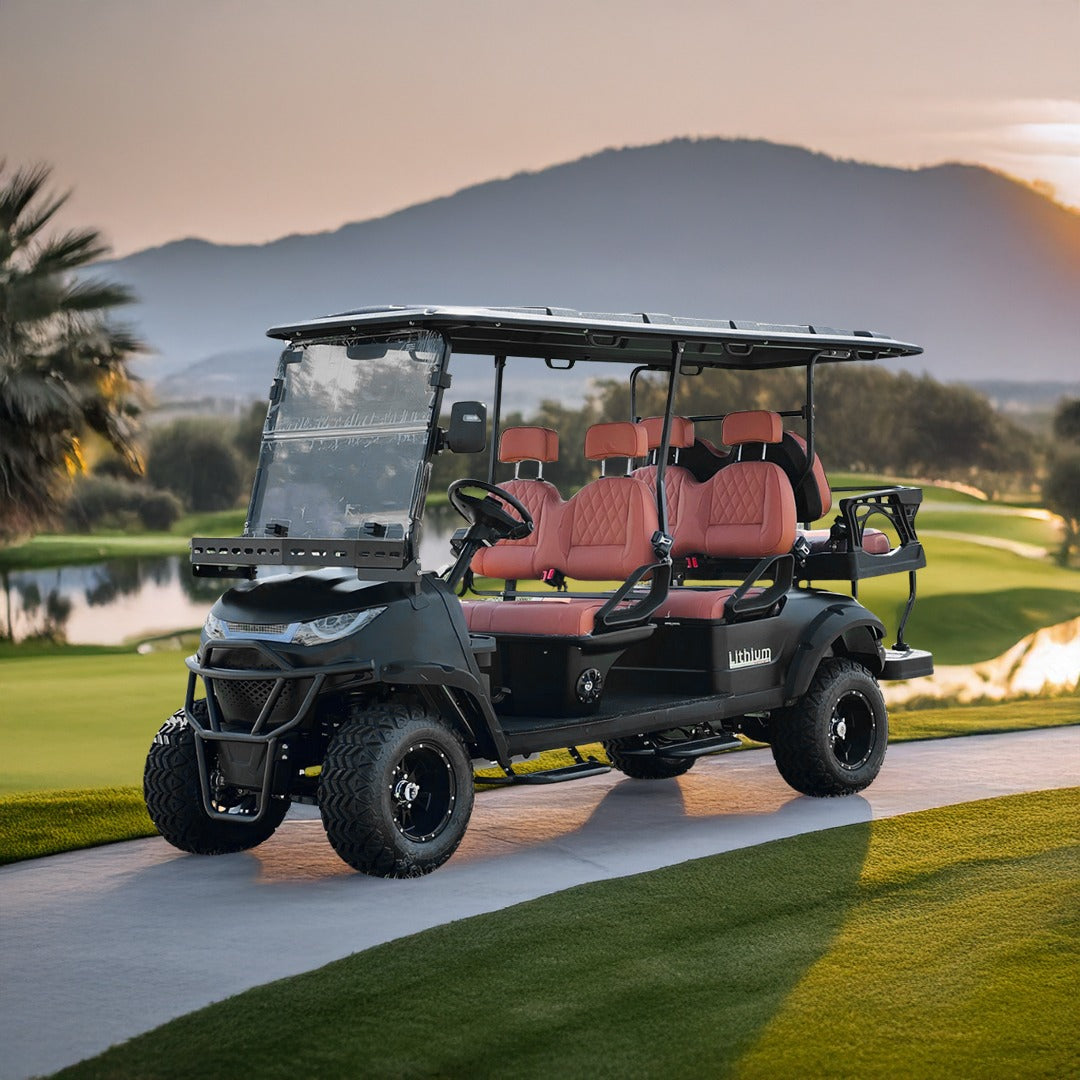 Electric Golf Cart Premium Mat Black Lifted 4 + 2 Off Road Street and Lithium Battery With Warranty