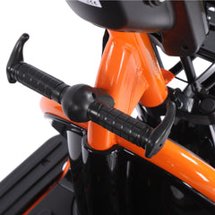 Close-up of an orange and black scooter with handlebar