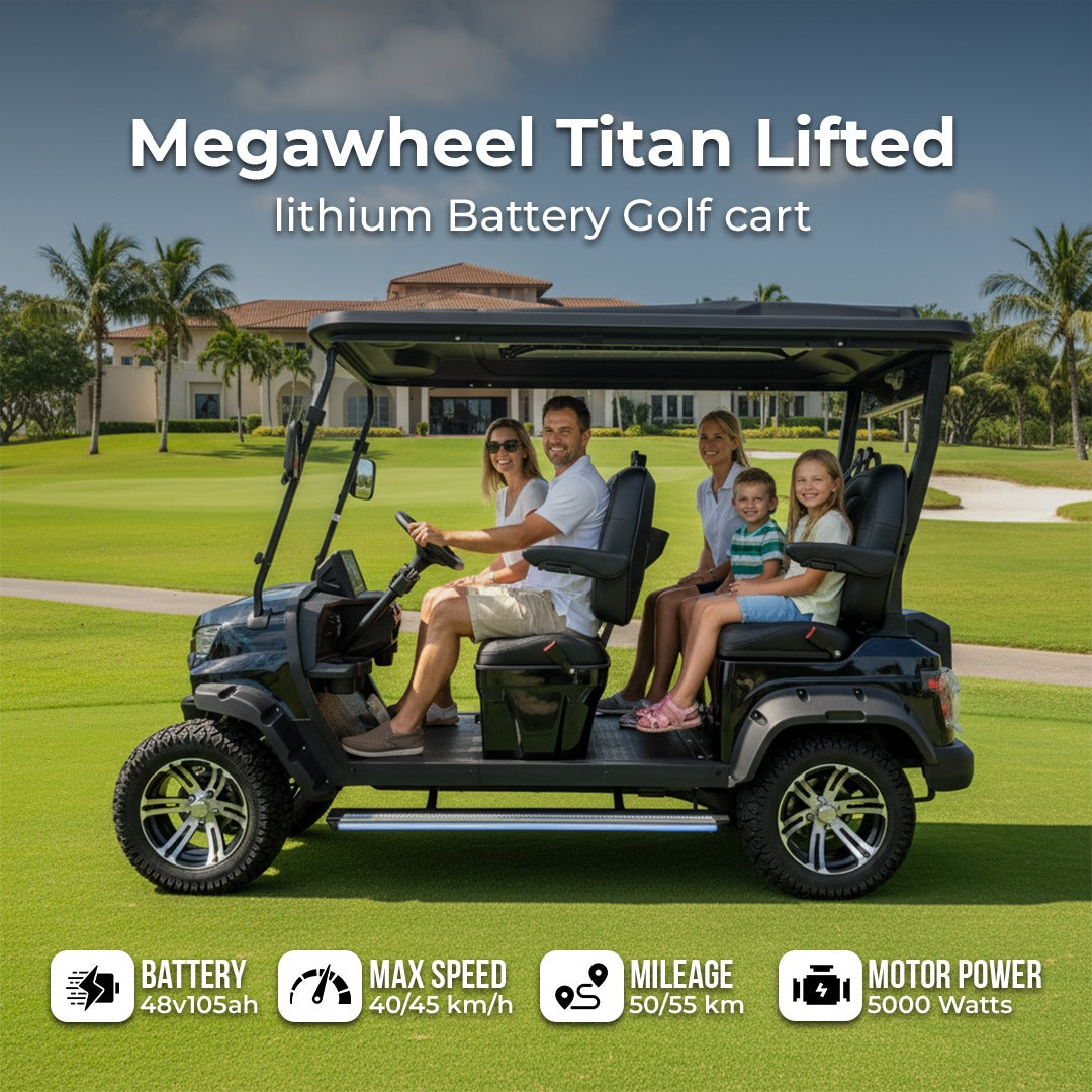 Megawheel Titan Lifted Off Road Golf Cart Lithium Battery 4 Front Seater with Modern & Premium Specs