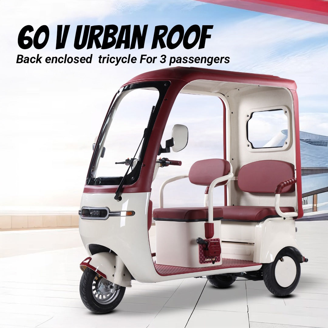 Megawheels 60 V Urban Roof Back Enclosed Electric Scooter Tricycle for 3 Passengers