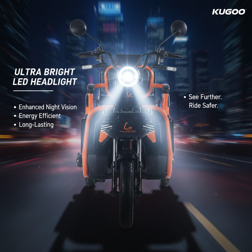 Kugoo Hybrid 3-Wheel Electric cargo Tricycle 500W with ultra-bright LED headligh