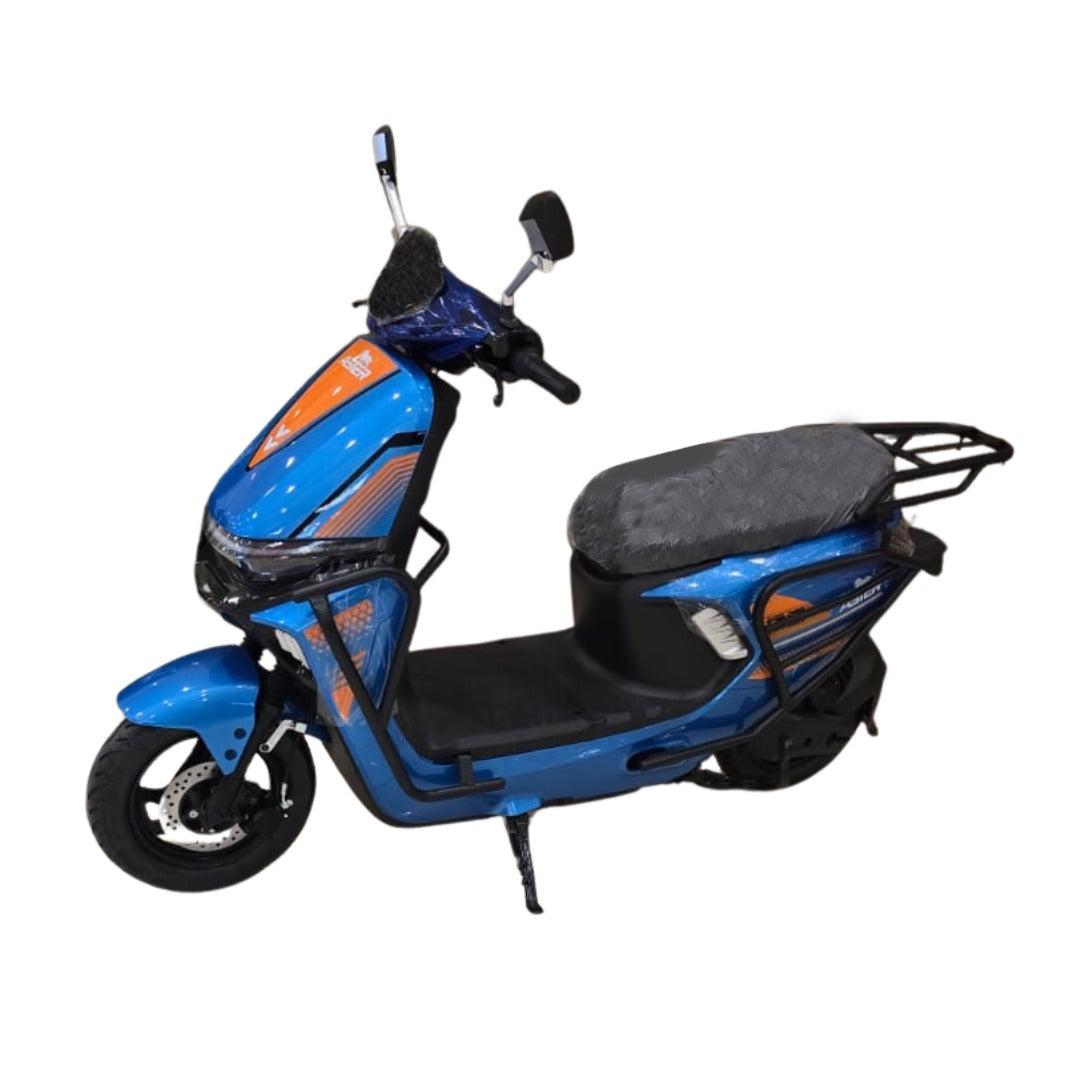 Blue scooter with orange accents