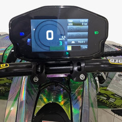 Close-up of an Electric ATV Atom Quad Bike dashboard with digital display