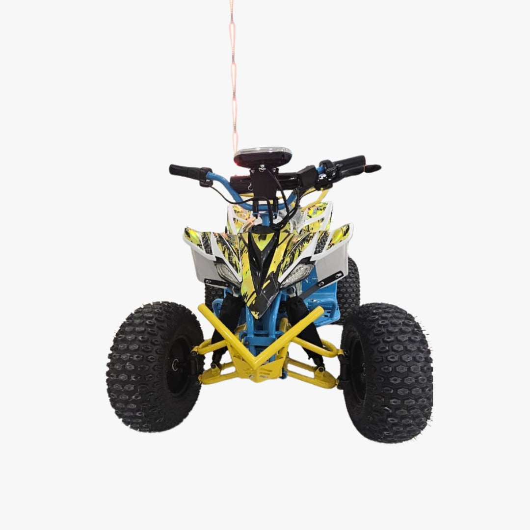 Model of a four-wheeled vehicle with yellow and black design