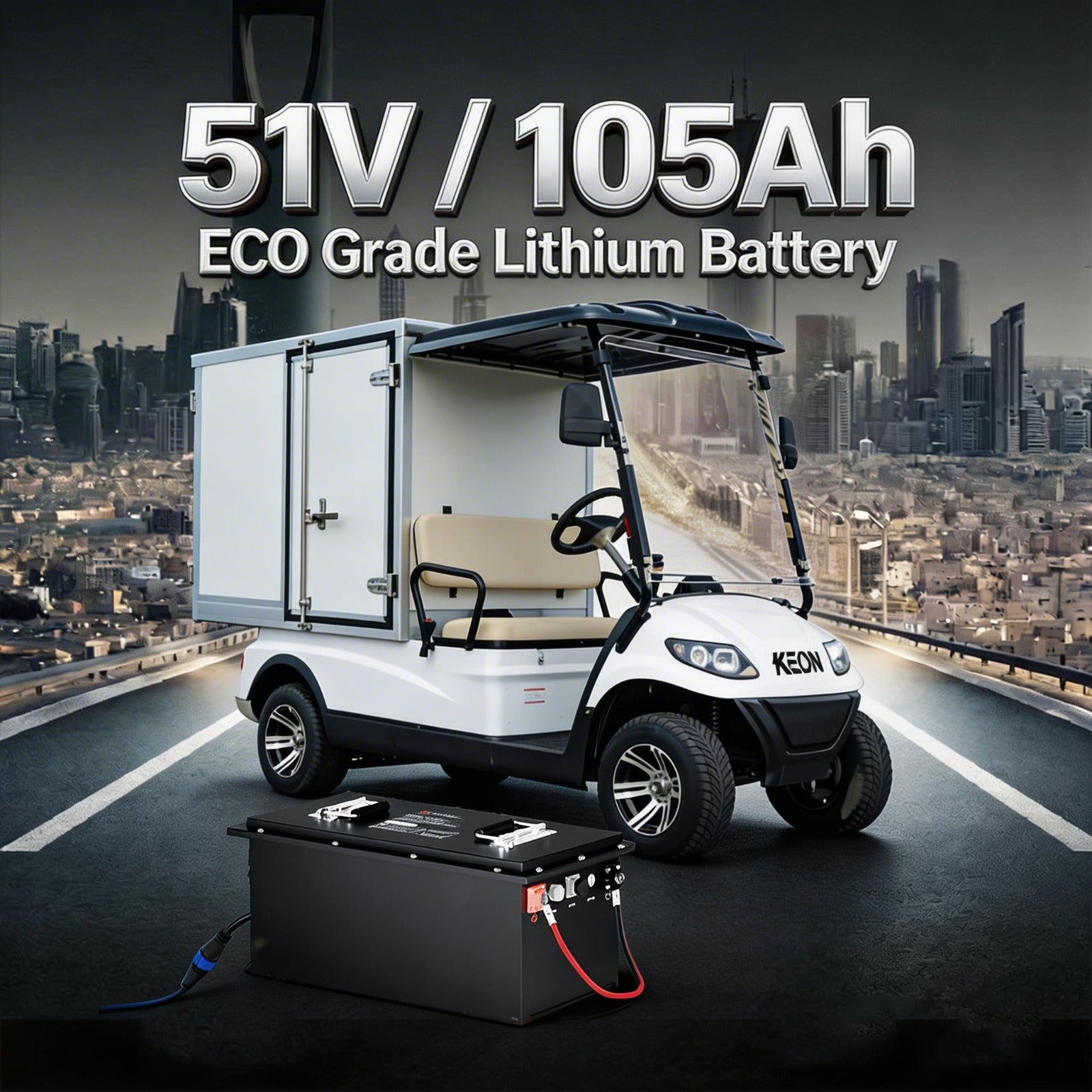 Electric golf cart with 51V/105Ah ECO Grade Lithium Battery