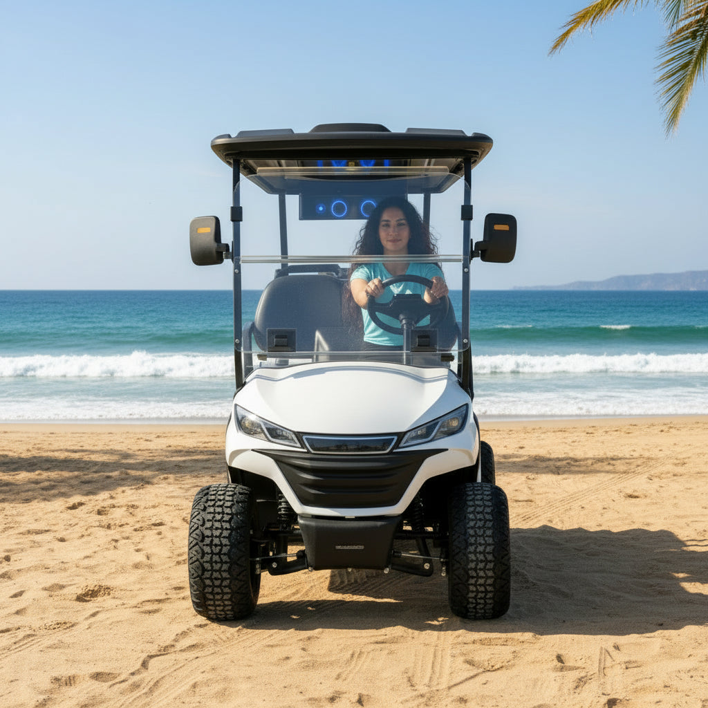 lifted golf cart with suspension and off road tyres 4 froont seats