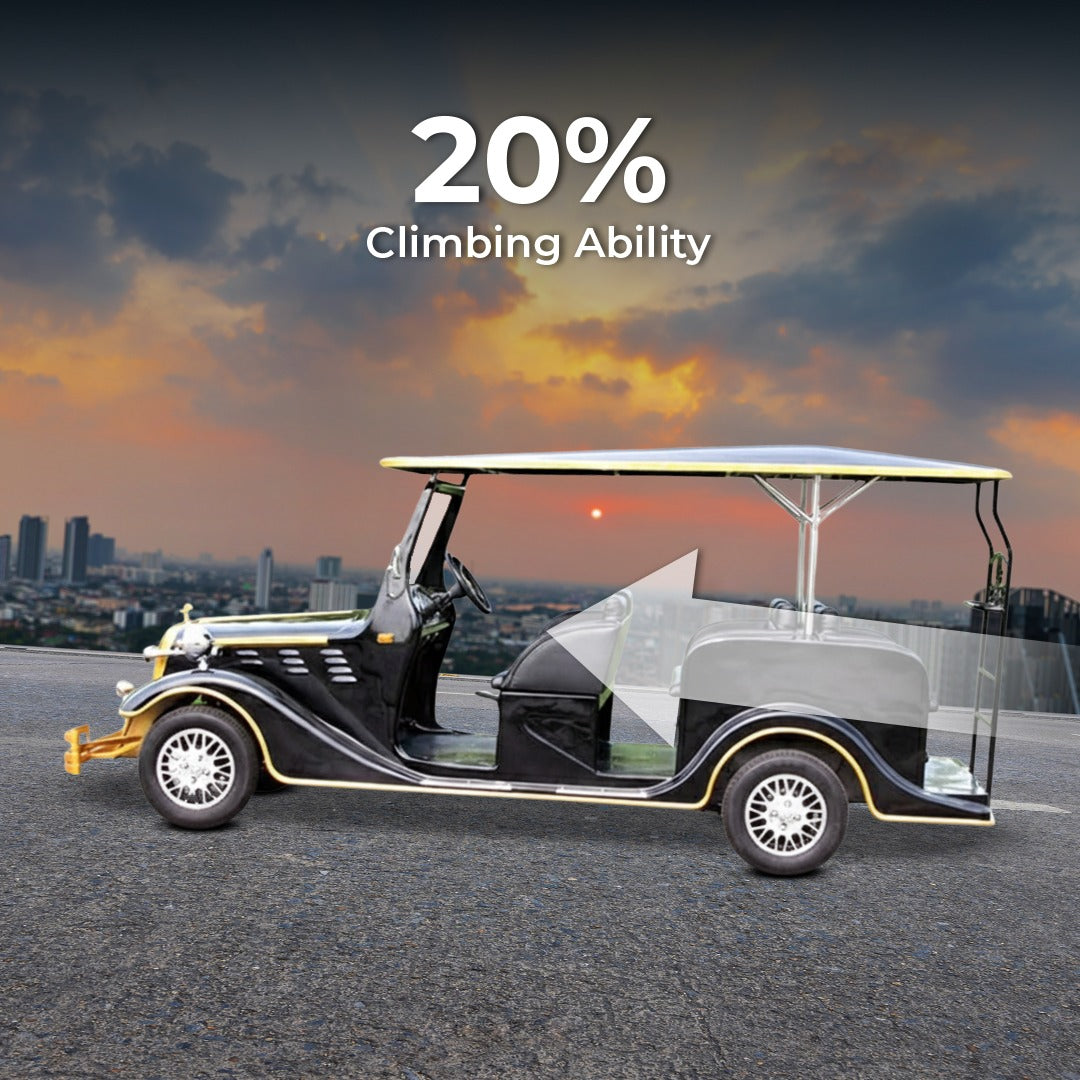 Vintage-style golf cart with climbing ability.