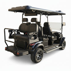 Back view of Black six-seater golf cart