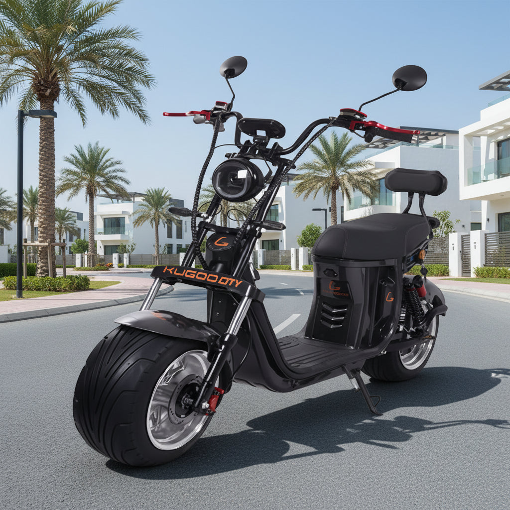 Black Kugoo Electric Fat Tyre Harley Scooter