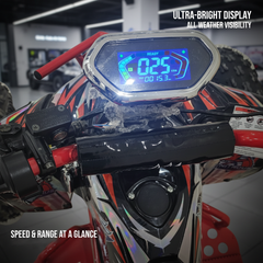 Close-up of a ATV's digital dashboard with handlebar design