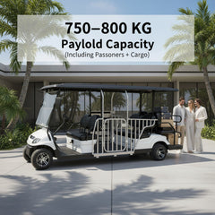 White Electric golf cart with people standing nearby, palm trees