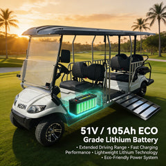 Golf cart with lithium battery on a golf course