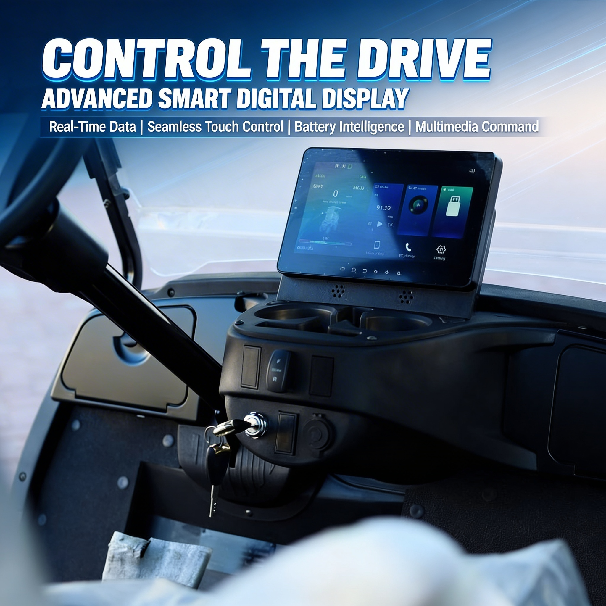 Golf Cart dashboard with an advanced smart digital display