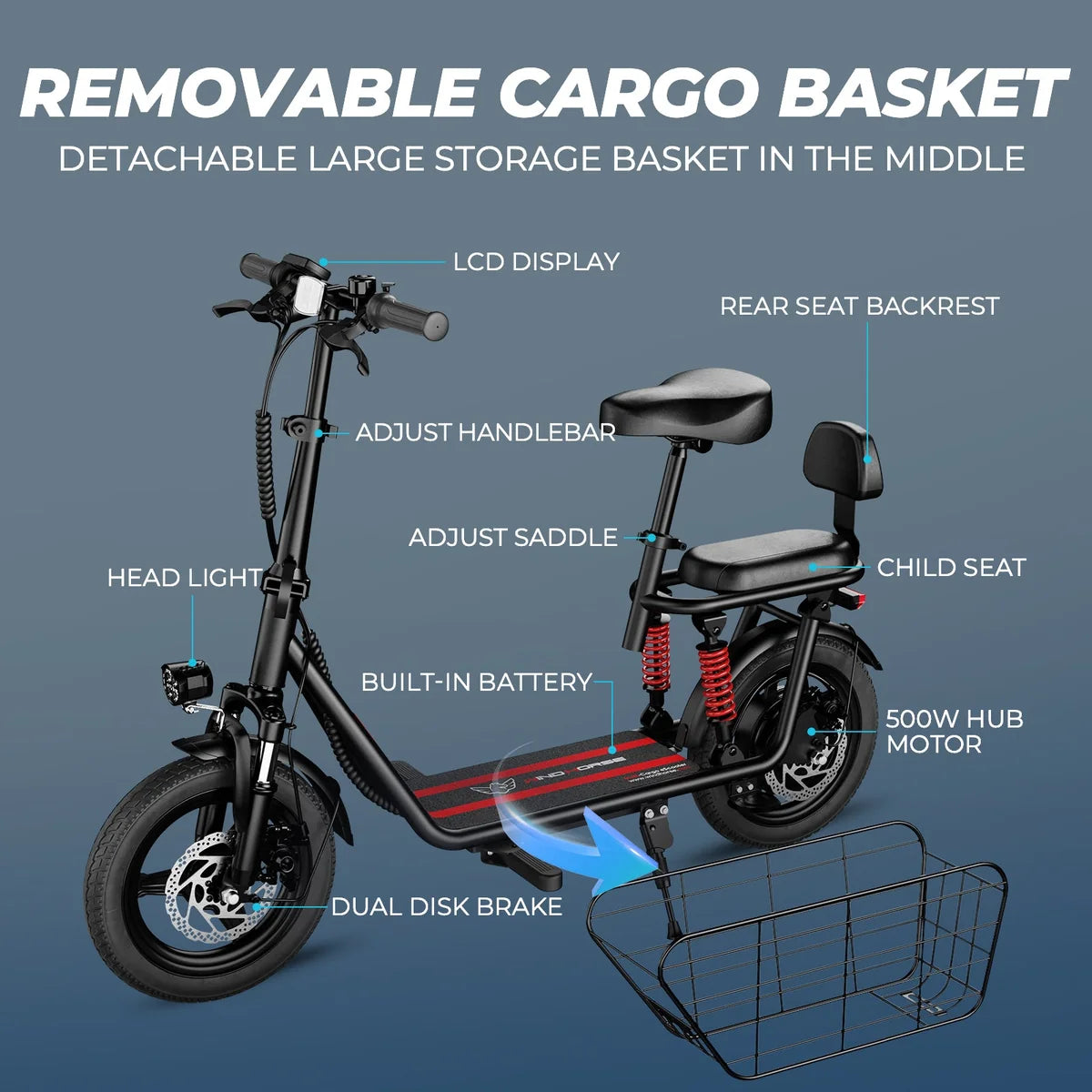 WindHorse C3 Electric Scooter Removable Cargo Basket