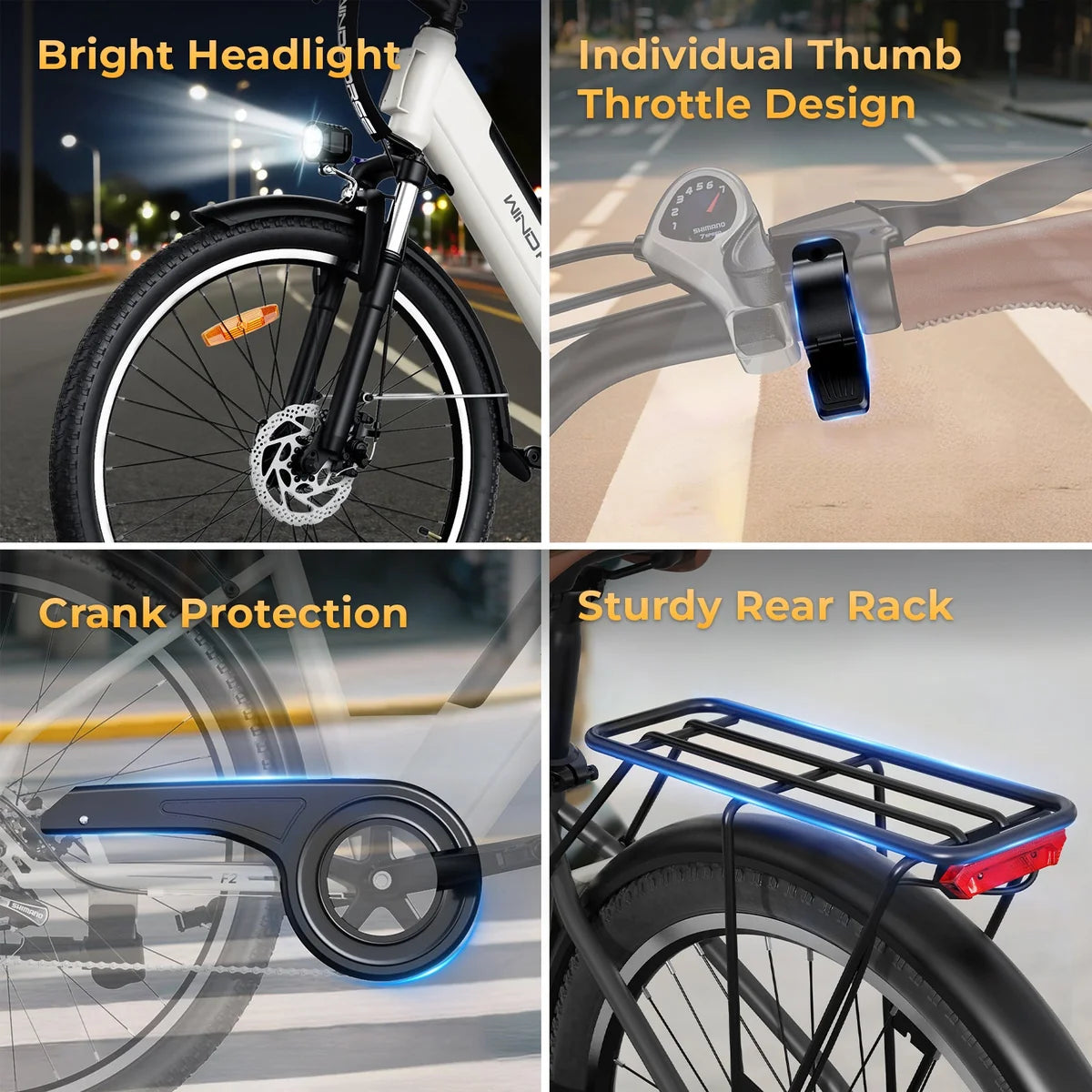 WindHorse F2 Electric Bike Features hand throttle and back seat