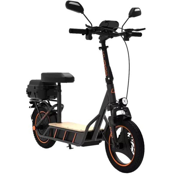 Black electric scooter with seat and storage box