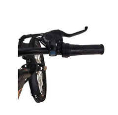 Close-up of a bicycle handlebar with brake lever and gear shifter
