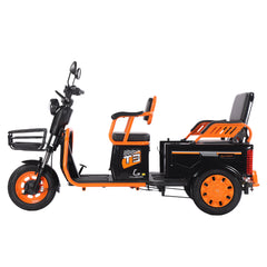 Kugoo Tricycle Black and orange electric tricycle with a seat 
