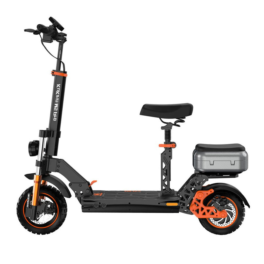 KuKirin M5 Pro Black and orange electric scooter with seat and storage box 