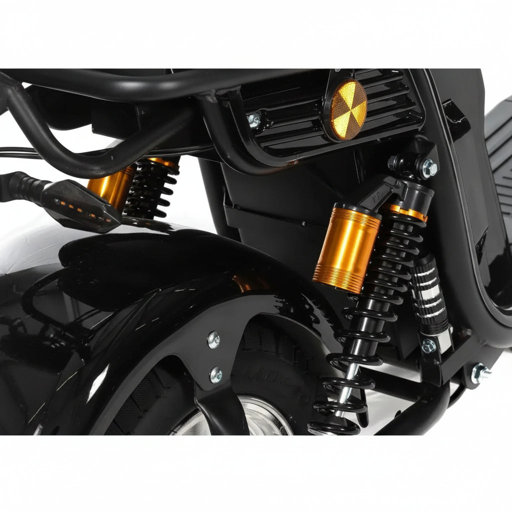 Close-up of a motorcycle's suspension system