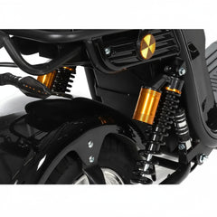 Close-up of a motorcycle's suspension system